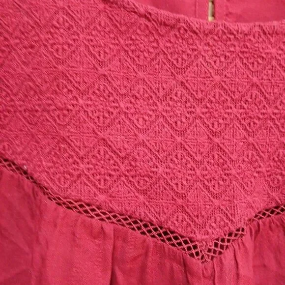 Maroon Old Navy Xl Peasant Top Elastic Cuffs Battenburg Look Bodice Boho Career - Picture 6 of 8